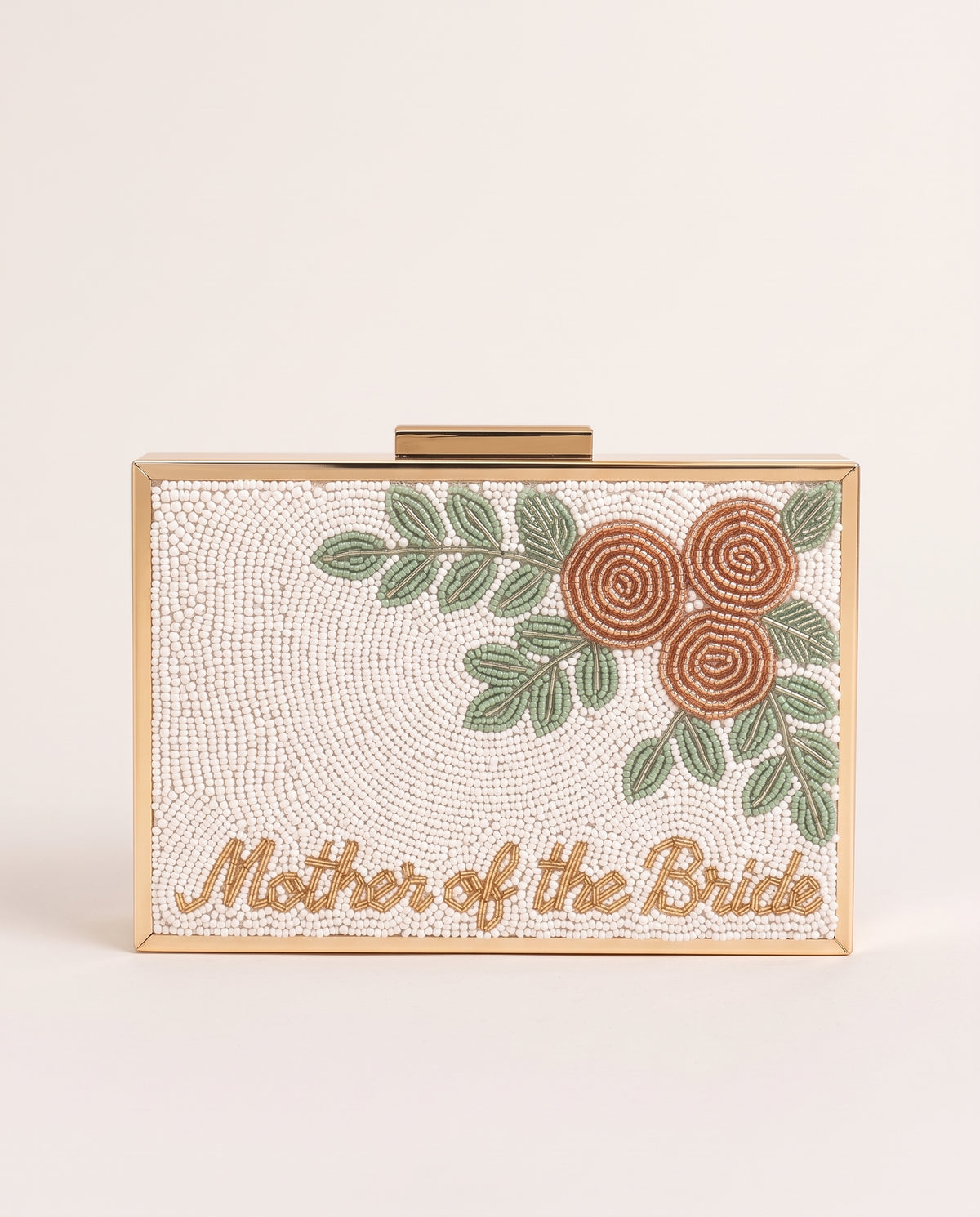 Personalized Mother of the Bride Beaded Clutch, Pearl Floral Wedding Purse with Detachable Chain, Custom Script Bridal Party Evening Bag