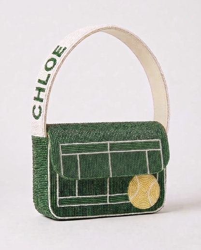 Green Tennis Court Beaded Handbag