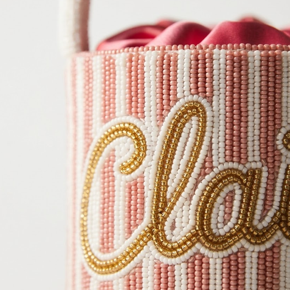 Blush Stripe Name Beaded Bag