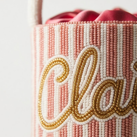 Blush Stripe Name Beaded Bag