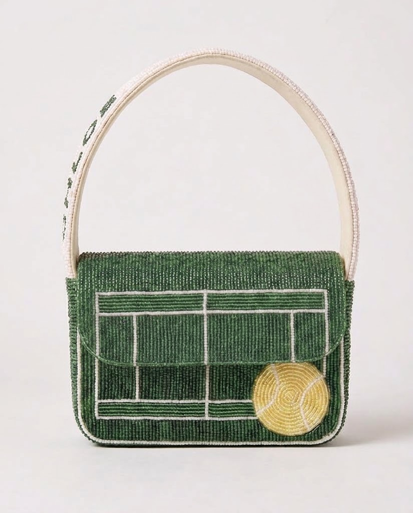 Green Tennis Court Beaded Handbag