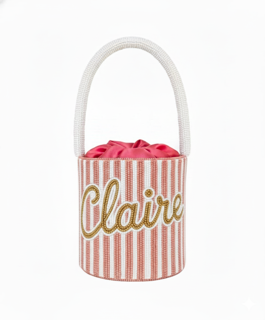 Blush Stripe Name Beaded Bag