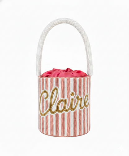 Blush Stripe Name Beaded Bag