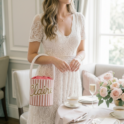 Blush Stripe Name Beaded Bag