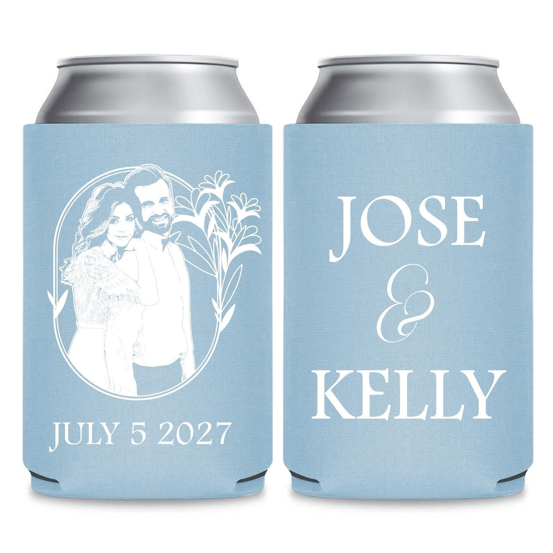 Couple Illustration Wedding Can Coolers