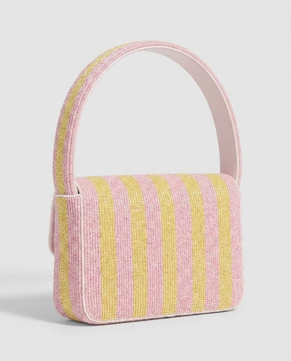 Pink Yellow Triple Racquet Beaded Tennis Bag