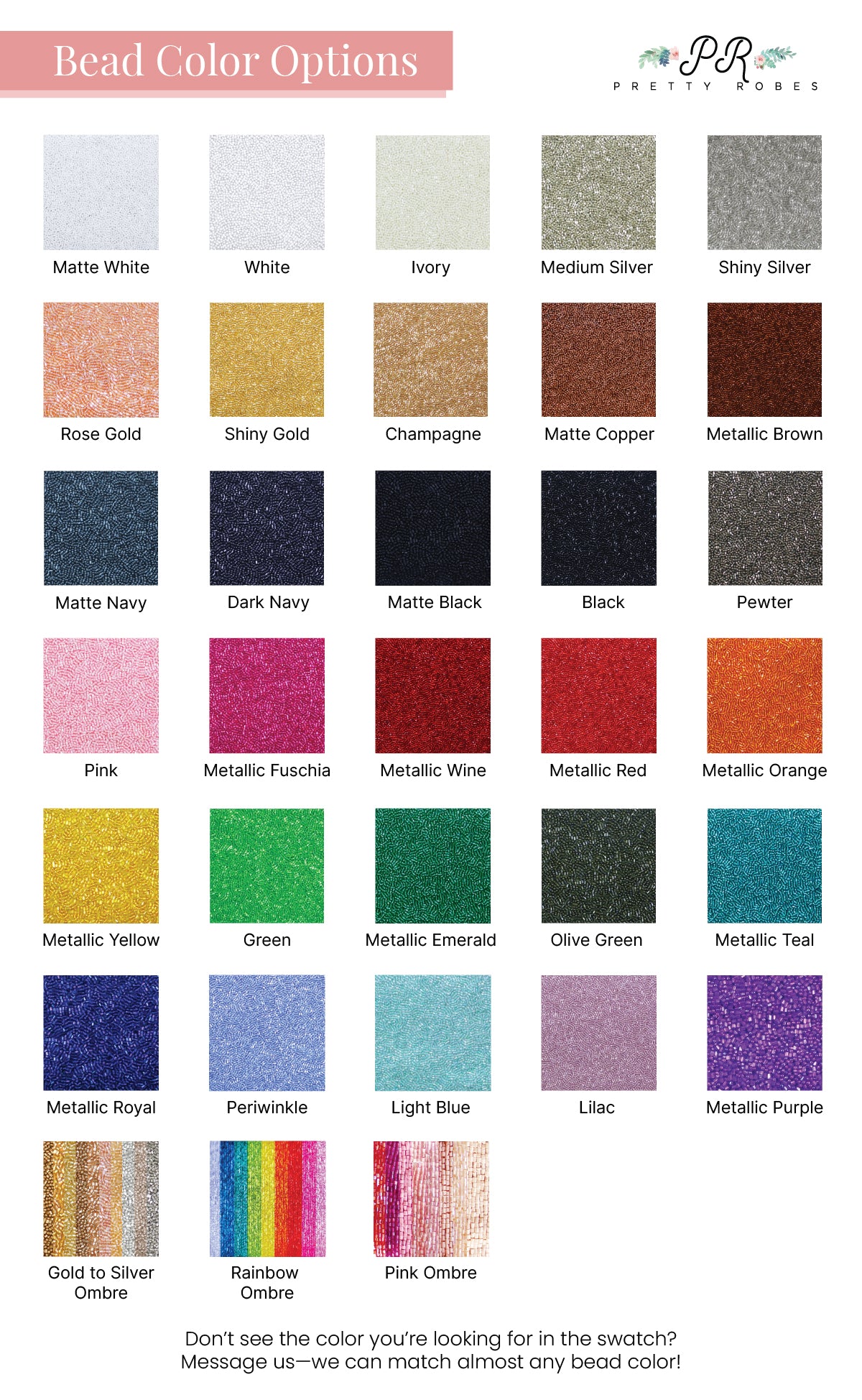 the color chart for the bead color options