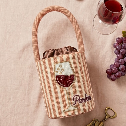 Personalized Blush Beaded Bucket Bag