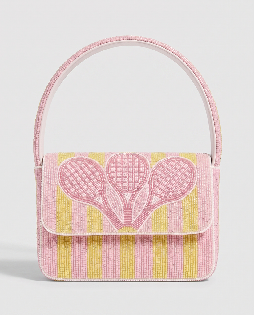 Pink Yellow Triple Racquet Beaded Tennis Bag