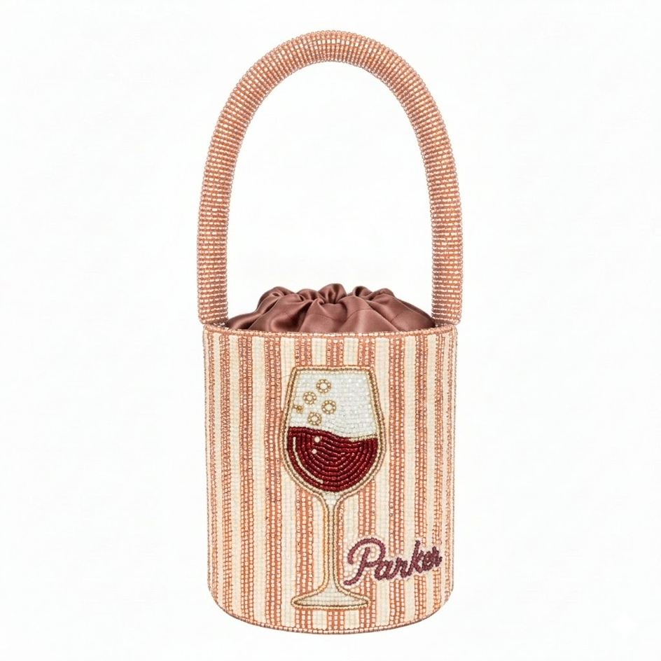 Personalized Blush Beaded Bucket Bag