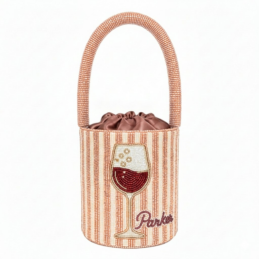 Personalized Blush Beaded Bucket Bag