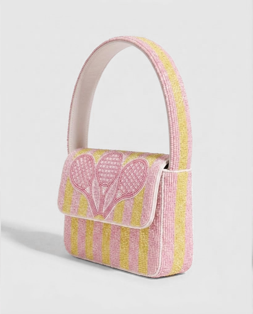 Pink Yellow Triple Racquet Beaded Tennis Bag