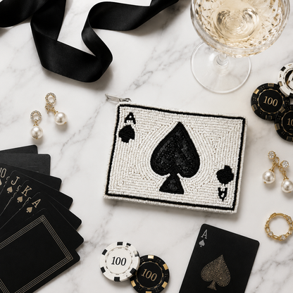 Ace of Spades Beaded Coin Purse