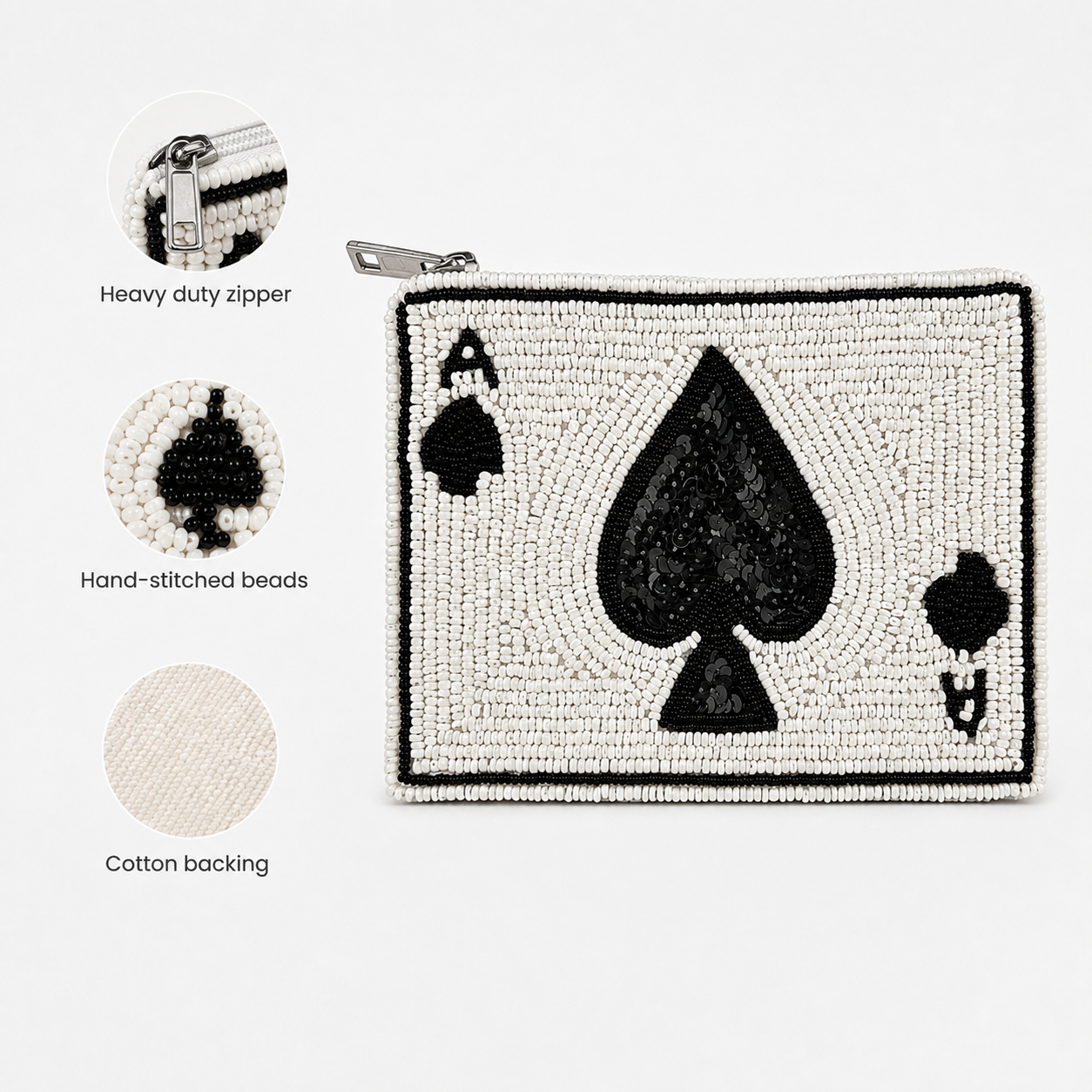 Ace of Spades Beaded Coin Purse