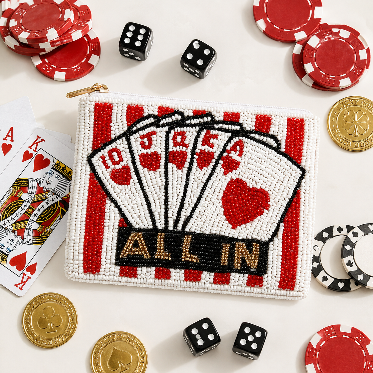 All In Playing Cards Beaded Coin Purse