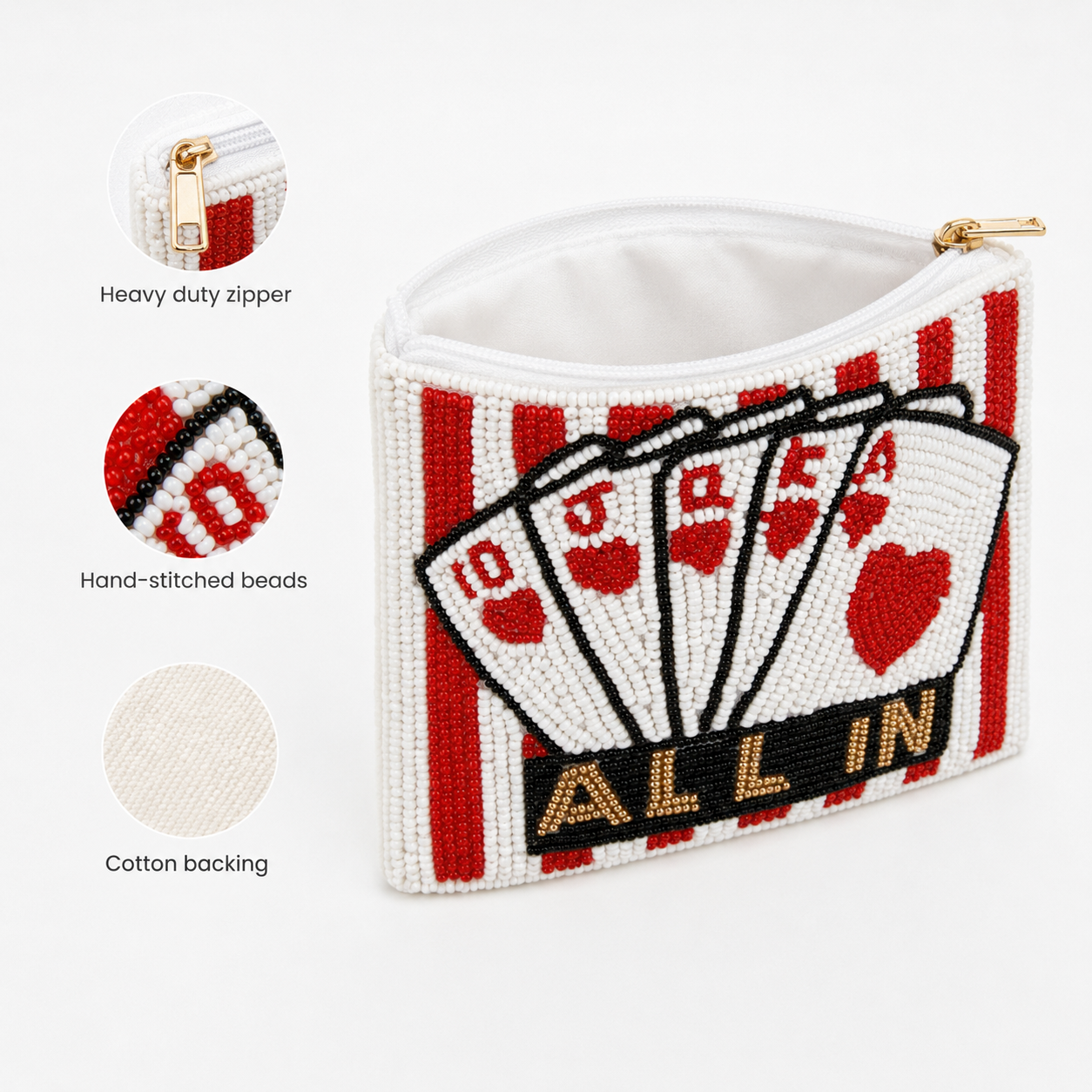 All In Playing Cards Beaded Coin Purse