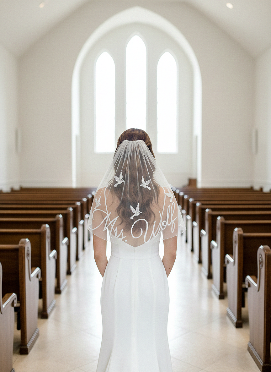 Personalized Beaded Dove Bridal Veil