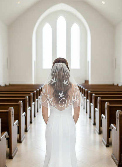 Personalized Beaded Dove Bridal Veil