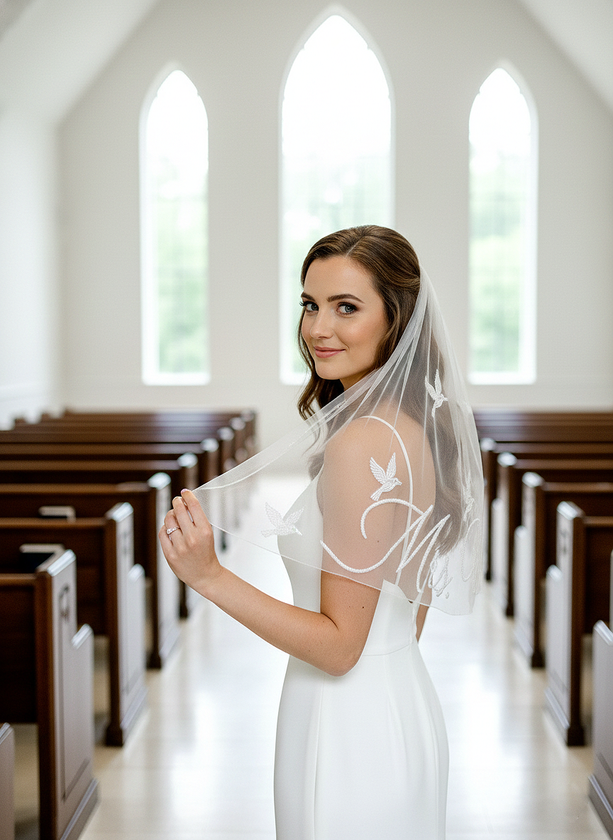 Personalized Beaded Dove Bridal Veil