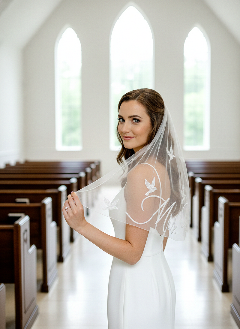 Personalized Beaded Dove Bridal Veil