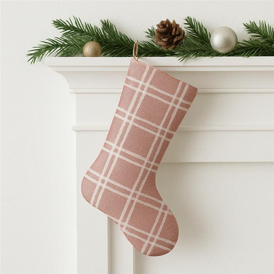 Brown Plaid Beaded Christmas Stocking