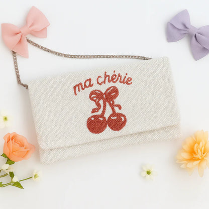 Coquette Style Beaded Canvas Clutch for Women