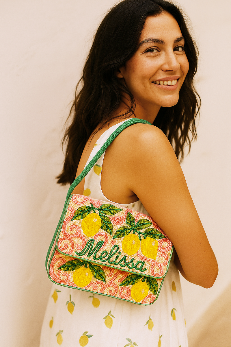 Lemon Beaded Shoulder Bag