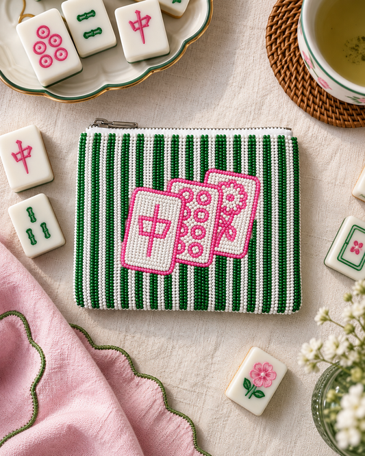 Pink Mahjong Tile Beaded Coin Purse