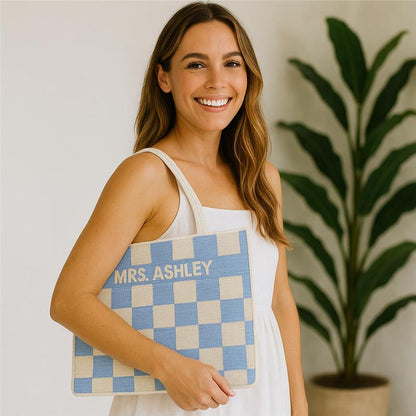 Ivory Check Luxe Tote