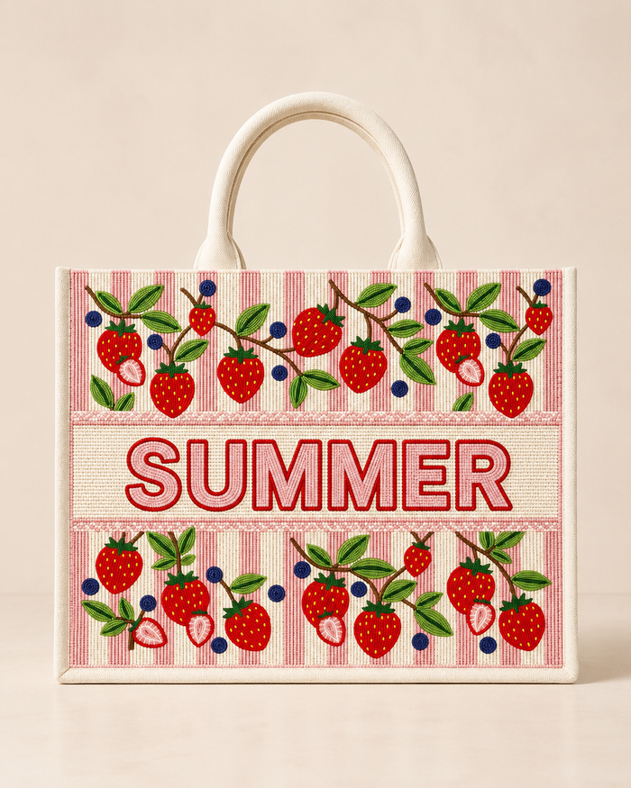 Strawberry Summer Beaded Tote Bag