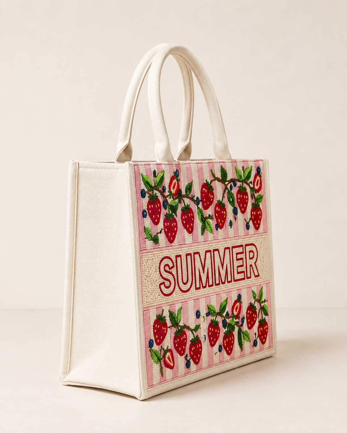 Strawberry Summer Beaded Tote Bag