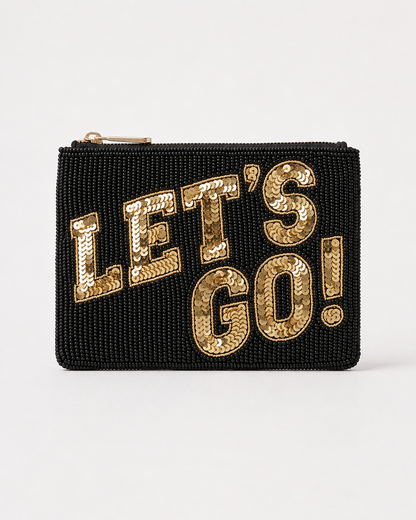 Black Gold Lets Go Beaded Coin Purse