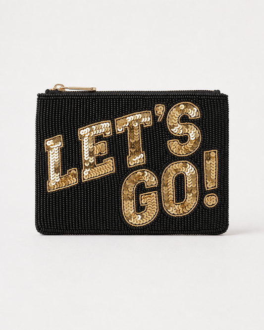 Black Gold Lets Go Beaded Coin Purse