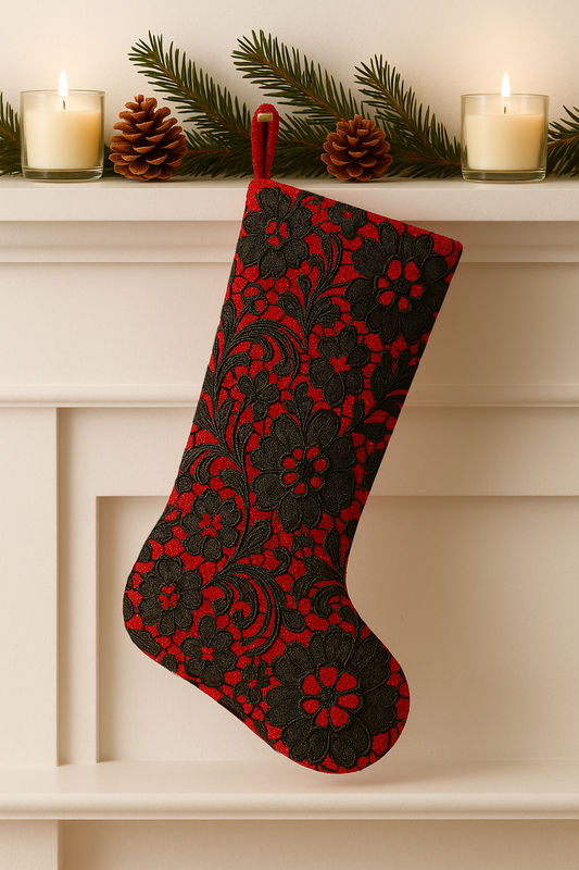 Black Lace Beaded Christmas Stocking