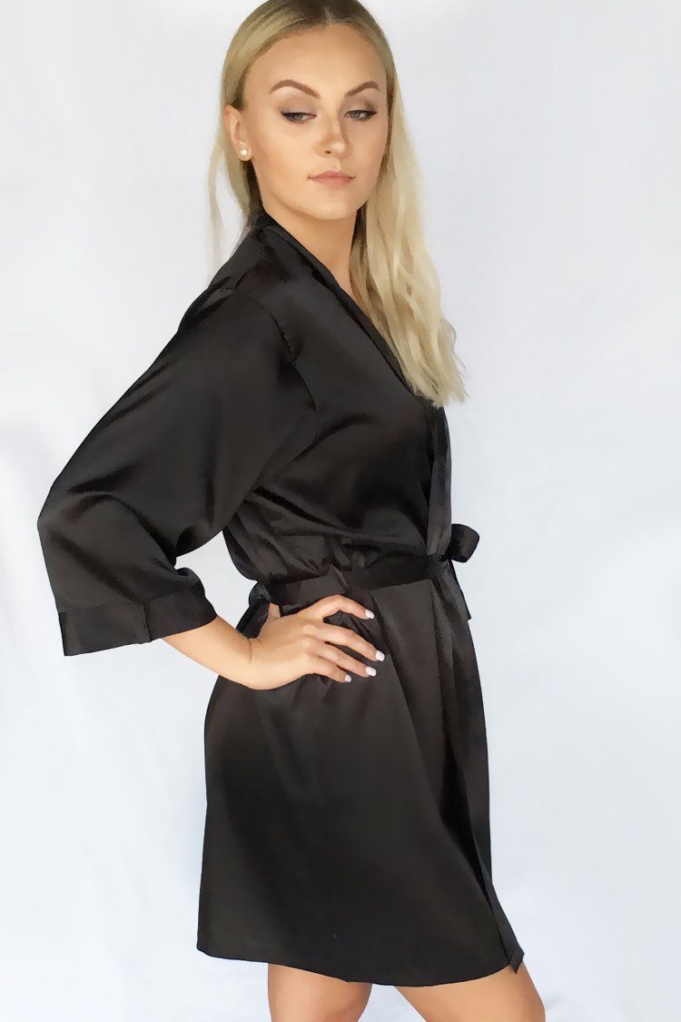 Black personalized satin bridesmaid robe