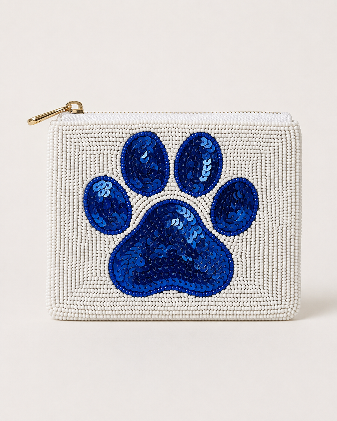 Blue Paw Print Beaded Coin Purse