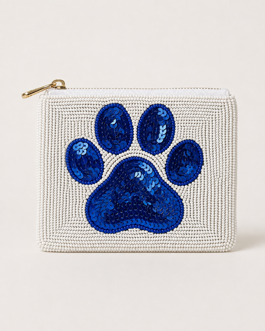 Blue Paw Print Beaded Coin Purse