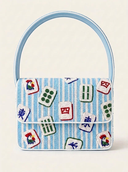 Blue Stripe Mahjong Beaded Shoulder Bag