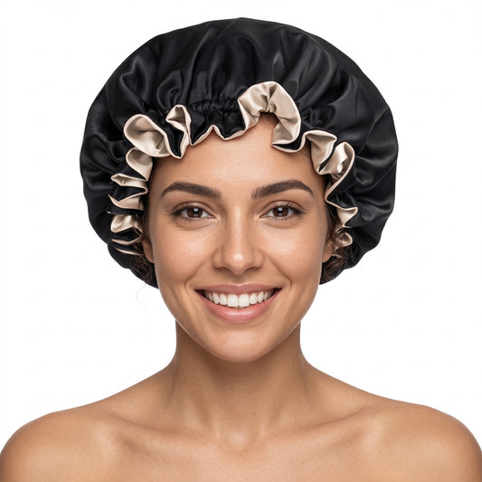 Black & Champagne Satin Bonnet