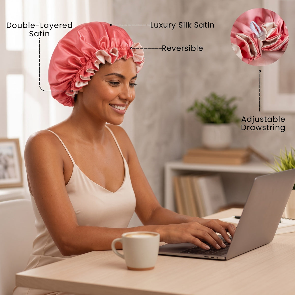 Coral Satin Bonnet
