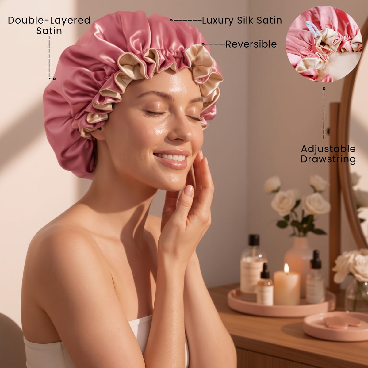 Dusty Pink Satin Bonnet