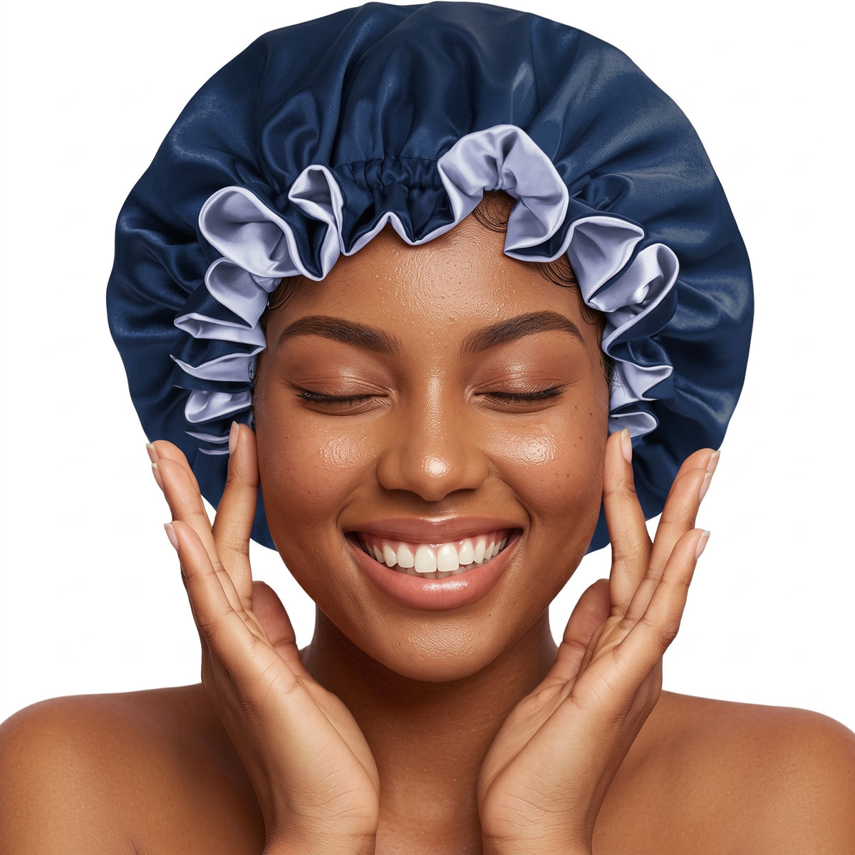 Navy Satin Bonnet