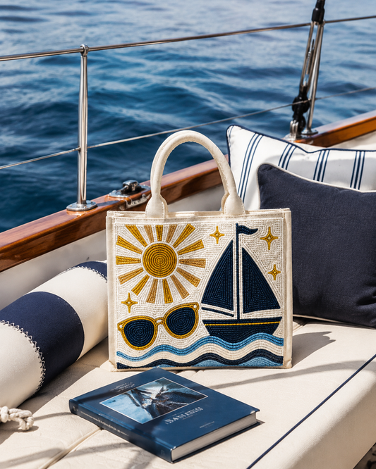 Sailing Themed Beaded Mini Tote Bag