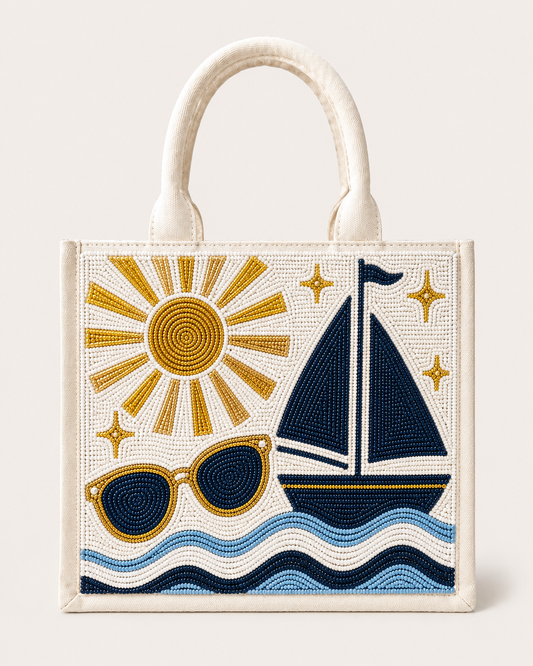 Sailing Themed Beaded Mini Tote Bag
