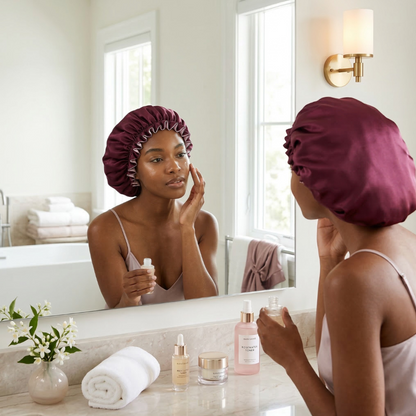 Wine and Mauve Satin Bonnet
