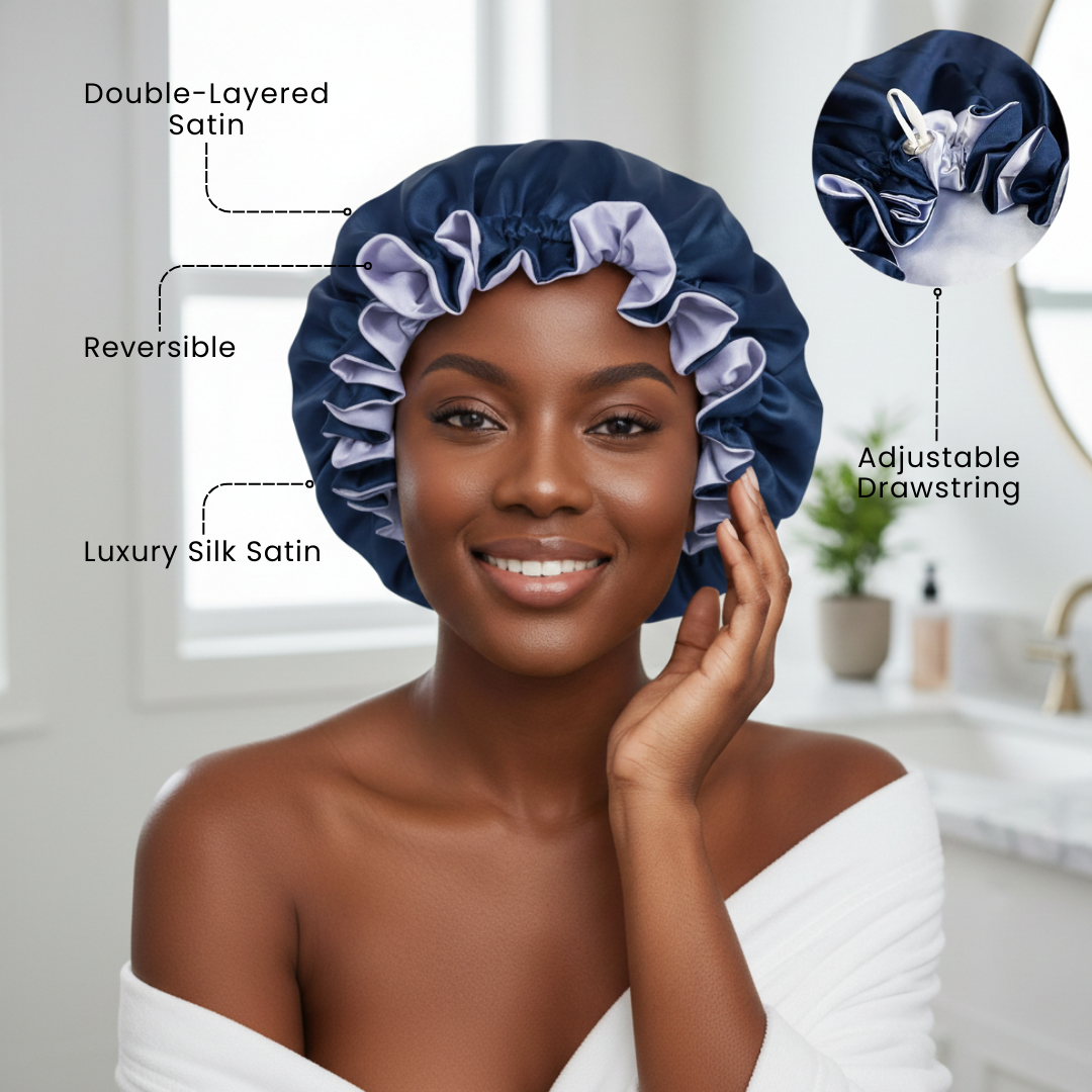 Navy Satin Bonnet