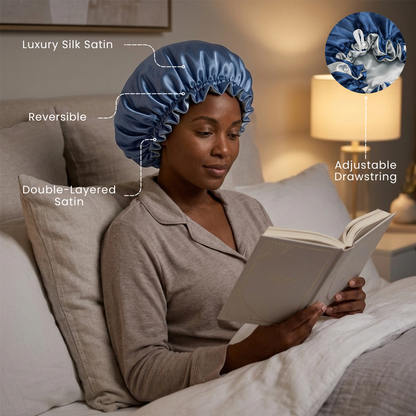 Dusty Blue & Steel Blue Satin Bonnet