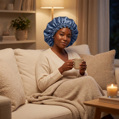 Dusty Blue & Steel Blue Satin Bonnet
