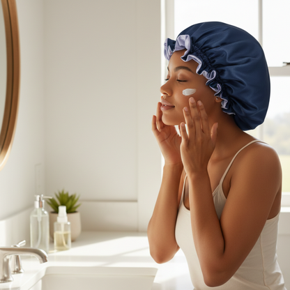Navy Satin Bonnet