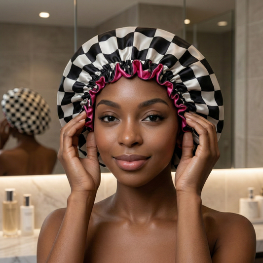 Checkered Pink Satin Bonnet